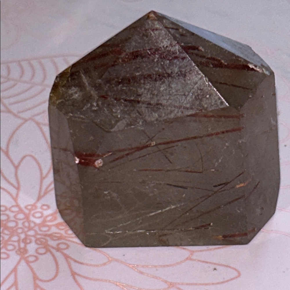 Polished Smoky Quartz Point with Red Rutile Inclusions